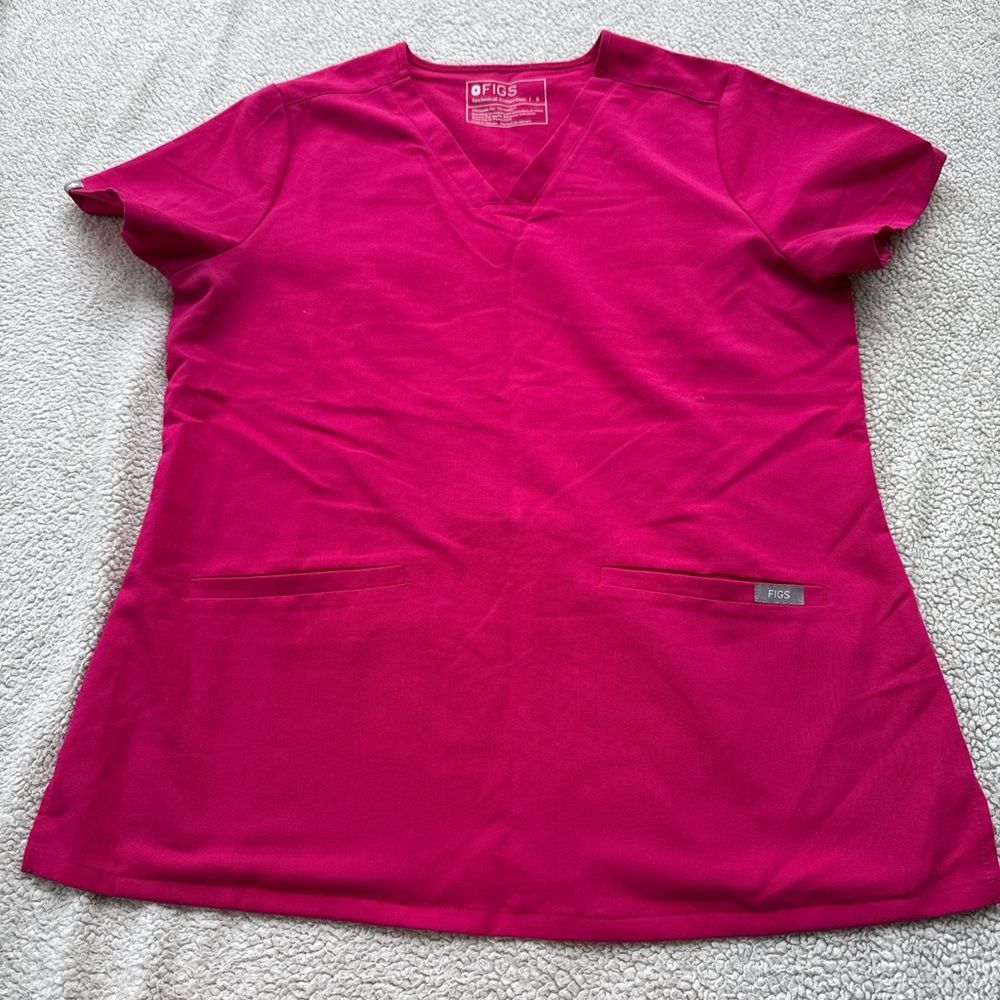 Figs Women's V-Neck Tunic Top in Bright Fuchsia